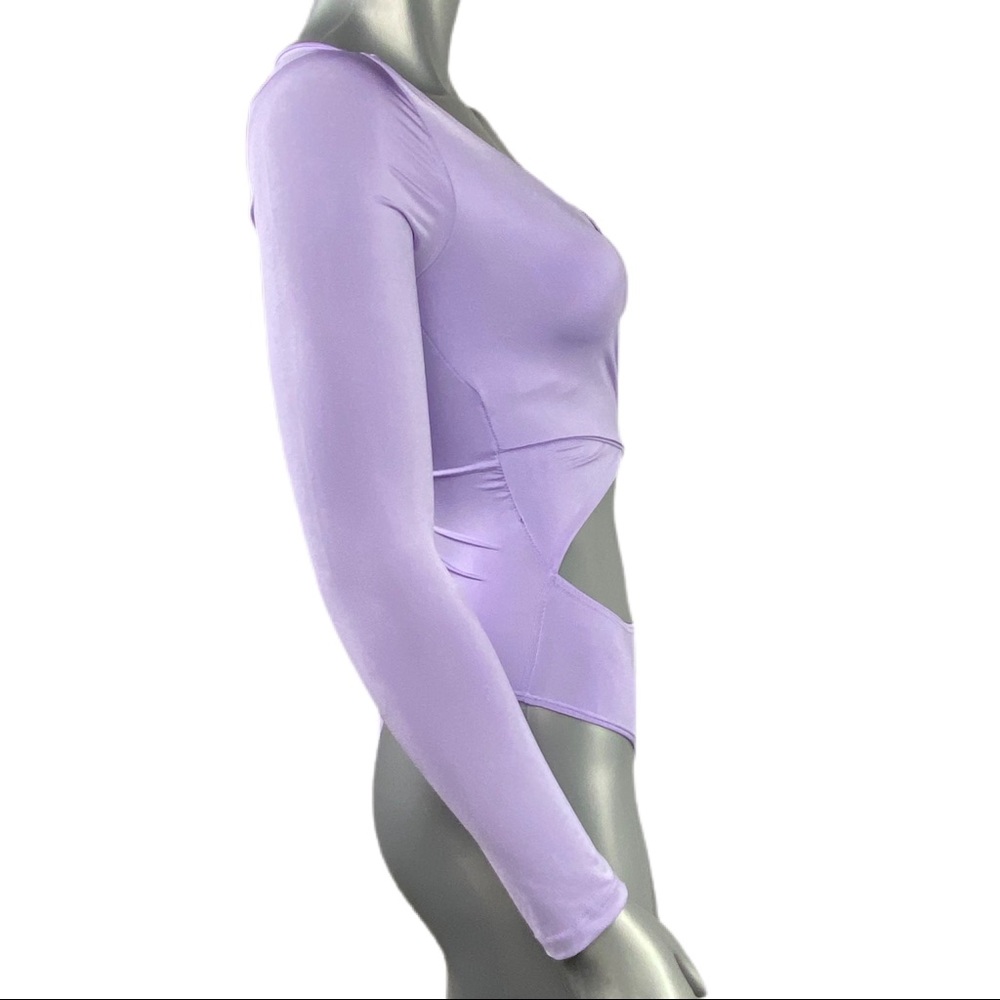 Fashion Nova | Lilac Purple Cut Out Body Suit Long Sleeve Thong back - Picture 3 of 16